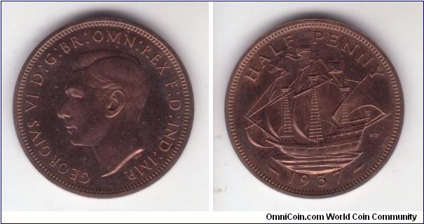 KM-844, Great Britain 1937 half penny in proof