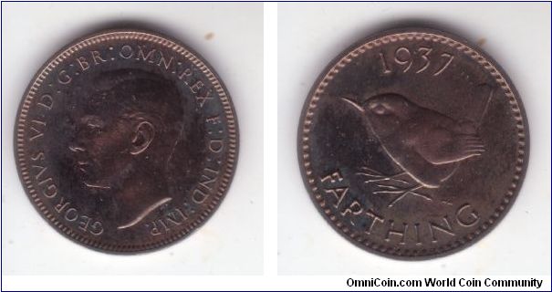 KM-843, Great Britain 1937 farthing in proof