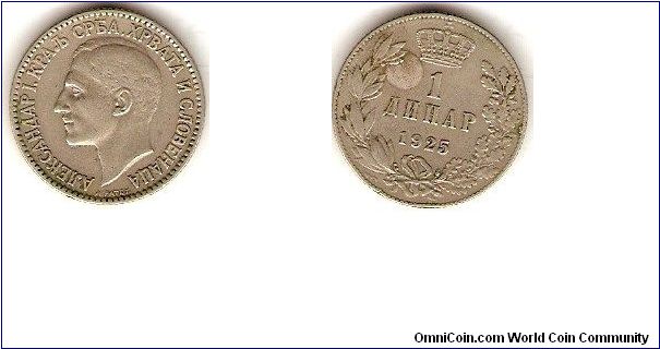 Kingdom of the Serbs, Croatians and Slovenians
Alexander I
1 dinar