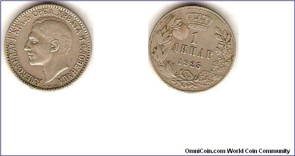 Kingdom of the Serbs, Croatians and Slovenians
Alexander I
1 dinar