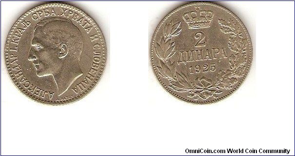 Kingdom of the Serbs, Croatians and Slovenians
Alexander I
2 dinara