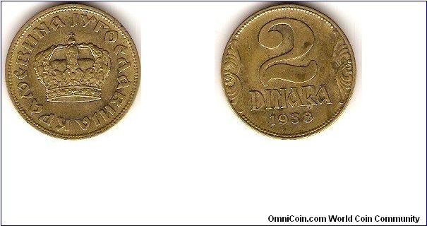 Kingdom of Yugoslavia
2 dinara
large crown