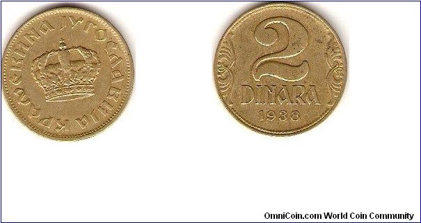 Kingdom of Yugoslavia
2 dinara
small crown