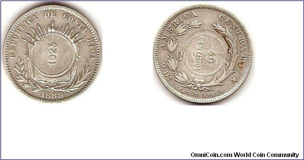 50 centavos 1923 counterstamp on 25 centavos 1889 (Heaton)