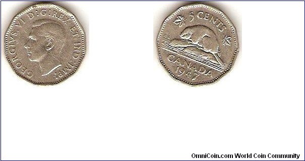 5 cents
George VI
nickel
12-sided