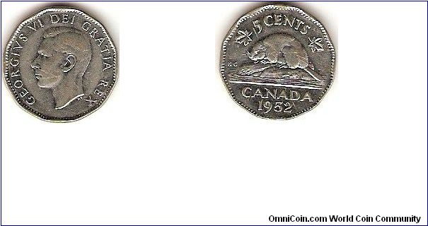 5 cents
George VI
chromium and nickel-plated steel
12-sided
without IND.IMP.