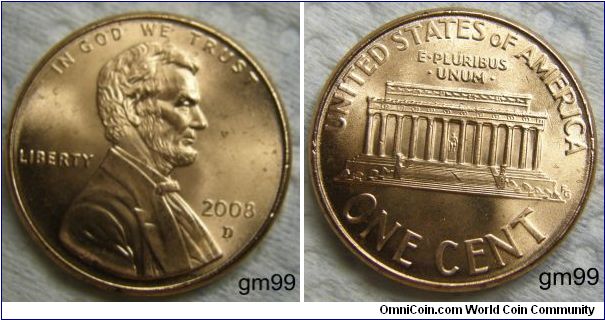 Lincoln Cent, 2008D
Mintmark: D (for Denver, CO) below the date