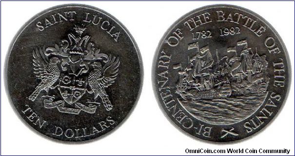 1982 10 Dollars - Bi-centenary of the Battle of the Saints.