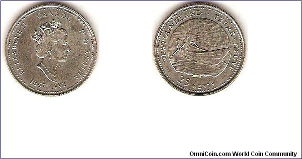 25 cents
125th anniversary of Canadian Confederation
Newfoundland