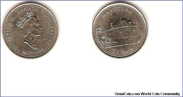 25 cents
125th anniversary of Canadian Confederation
Manitoba