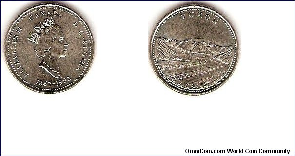 25 cents
125th anniversary of Canadian Confederation
Yukon