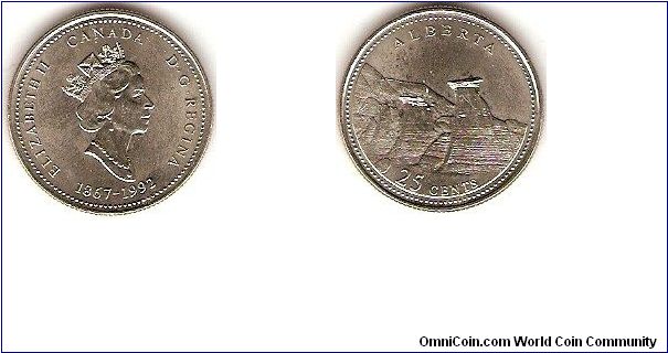 25 cents
125th anniversary of Canadian Confederation
Alberta