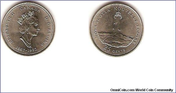 25 cents
125th anniversary of Canadian Confederation
Nova Scotia