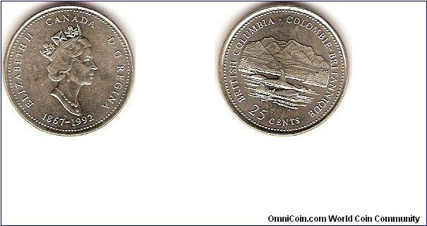 25 cents
125th anniversary of Canadian Confederation
British Columbia
