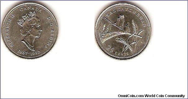 25 cents
125th anniversary of Canadian Confederation
Saskatchewan