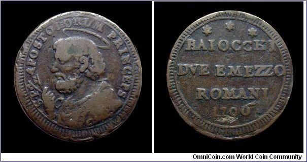 Papal States - Pius VI   - Baiocchi 2 1/2 - Rome mint - mm. 29,4x30