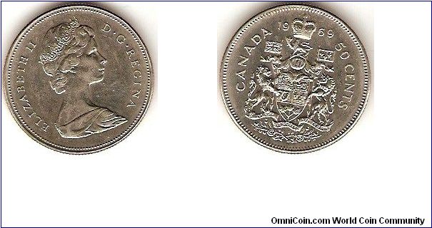 50 cents
Elizabeth II
effigy by Arnold Machin
smaller bust