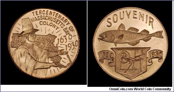 Tercentenary of Massachusetts Bay Colony souvenir medal.