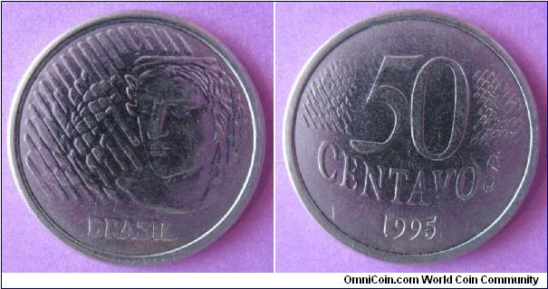 50 centavos, stainless steel, obverse is effigy of the republic.
