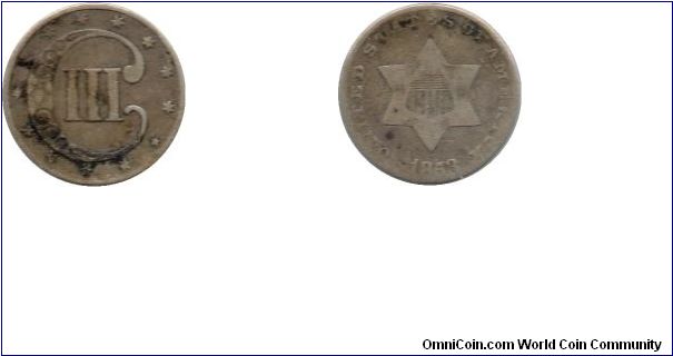 1853 silver 3 cents