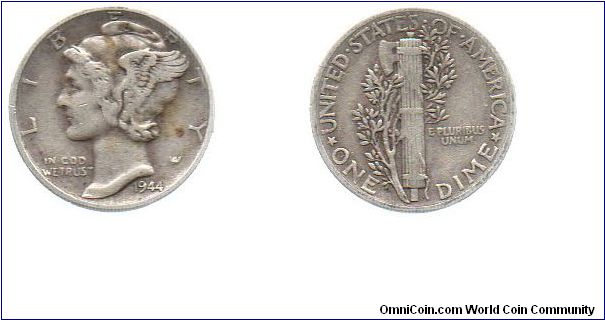 1944 Mercury dime