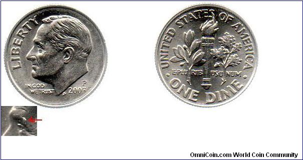 2003 dime - 'wart' on eyebrow, poorly struck 3.