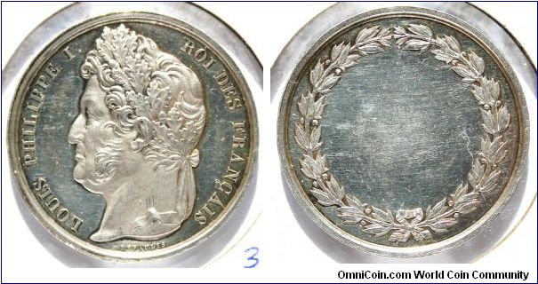 Louis Philippe King of the French. 1830-1848.N.D. by Depaulis 37mm Silver.  Original Strike, Pointed Hand, Argent
