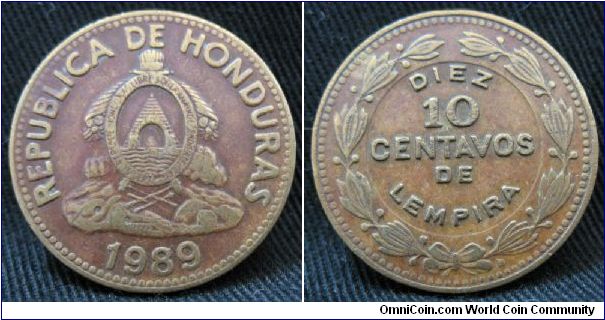 10 centavos.  Obverse is Honduran coat of arms.