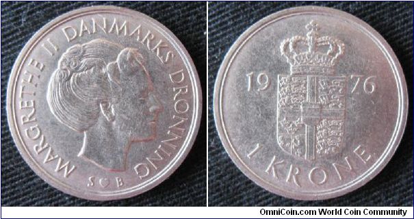 1 krone.  Obverse bust of Queen Margrethe II.