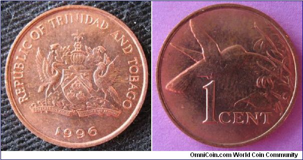 1 cent, obverse coat of arms, reverse hummingbird.