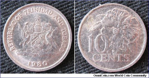 10 cents, obverse coat of arms, reverse hibiscus flower.