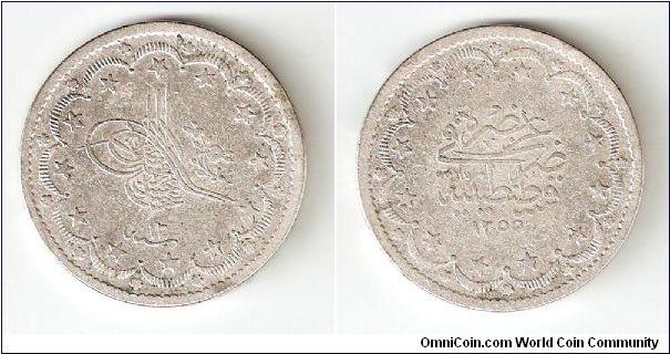 Ottoman 20 Korsh silver (majeedieh)in the Reign of Sultan Abdulmajid minted in Constantinople.