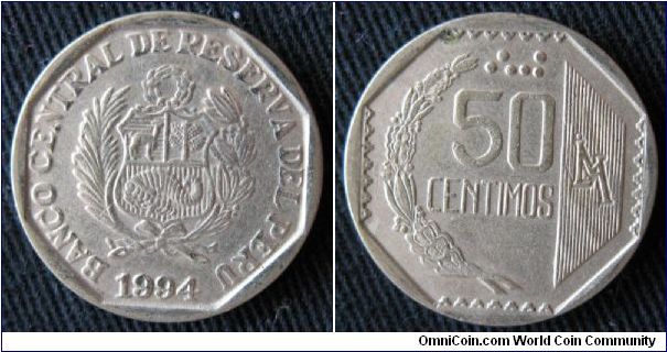 50 centimos, obverse is coat of arms.