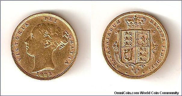 1/2 Sovereign Gold Queen Victoria Young Head and shield reverse