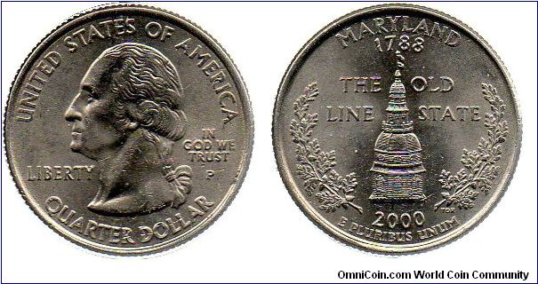 2000 P Maryland quarter dollar