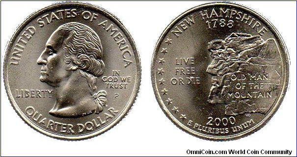 2000 P New Hampshire quarter dollar