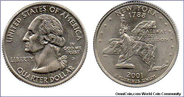 2001 D New York quarter dollar