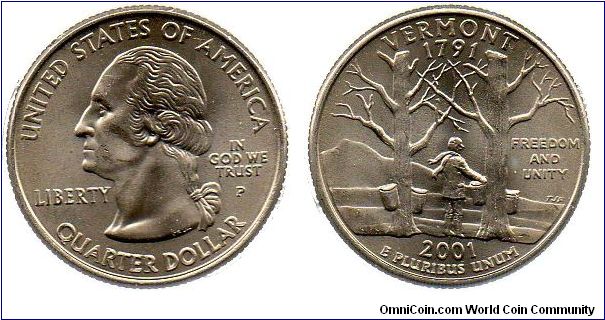 2001 P Vermont quarter dollar