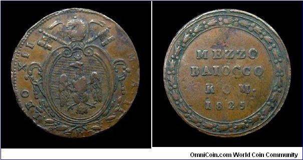 Papal States - Leo XII - 1/2 Baiocco - Rome mint - Copper