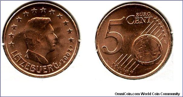 5 cent
Effigy of Grand Duke Henri
Globe & value