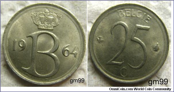 Belgium km153.1 25 Centimes (1964-1975) Belgique