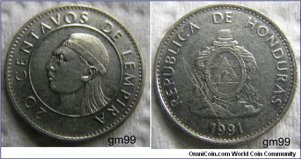 Honduras km83.1a 20 Centavos (1991-1994)
