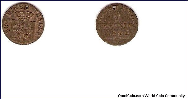 Prussia
1 pfenning
1/360 thaler
holed