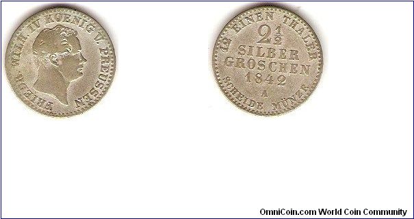 Prussia
2 1/2 silbergroschen
1/12 thaler
Friedrich Wilhelm IV