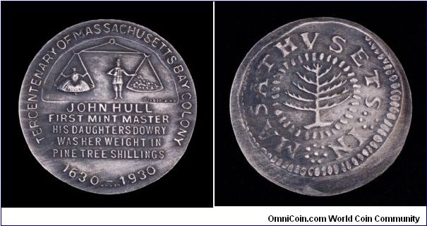 Massachusetts Bay Terecentenary commemorative medal. John Hull, First Mint Master.