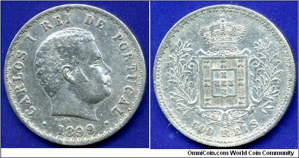 500 reis.
King Carlos I (1889-1908).


Ag917f. 12,5gr.