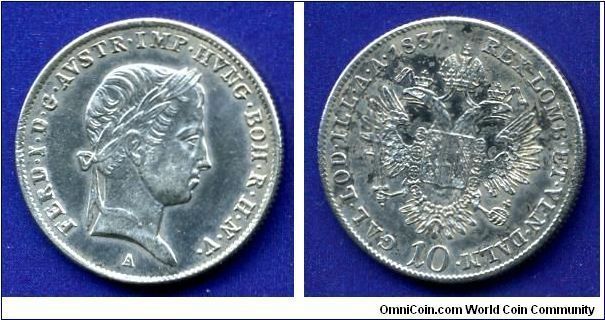 10 kreuzer.
Austrian empire.
Ferdinand I (1835-1848).
(A) Vienna mint.


Ag500f. 3,35gr.