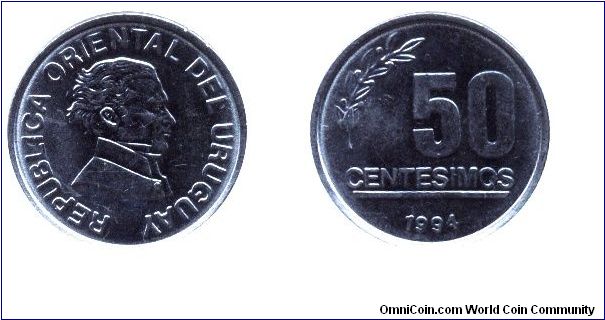Uruguay, 50 centimos, 1994, Steel, Artigas.                                                                                                                                                                                                                                                                                                                                                                                                                                                                         
