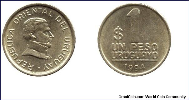 Uruguay, 1 peso, 1994, Cu-Ni-Al, Artigas.                                                                                                                                                                                                                                                                                                                                                                                                                                                                           