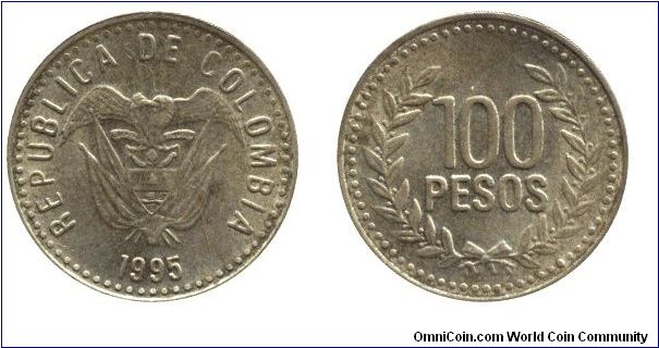 Colombia, 100 pesos, 1995.                                                                                                                                                                                                                                                                                                                                                                                                                                                                                          